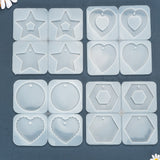 4Pcs 4 Style Pendant Silicone Molds, Resin Casting Molds, For UV Resin, Epoxy Resin Jewelry Making, Rectangle with Heart & Flat Round and Heart & Star & Hexagon, White, 164~165x151~160x10~11mm, 1pc/style