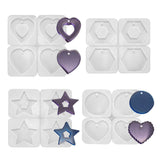 4Pcs 4 Style Pendant Silicone Molds, Resin Casting Molds, For UV Resin, Epoxy Resin Jewelry Making, Rectangle with Heart & Flat Round and Heart & Star & Hexagon, White, 164~165x151~160x10~11mm, 1pc/style