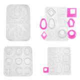 4Pcs Geometry/Teardrop/Letter Pendant & Links Silicone Molds, Resin Casting Molds, for Epoxy Resin Earring Jewelry Making, White, 117~159x98~120x4~8mm