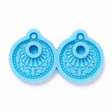 DIY Pendant Silicone Molds, for Earring Making, Resin Casting Molds, For UV Resin, Epoxy Resin Jewelry Making, Flat Round, Sky Blue, 41x72x6mm, Hole: 3mm, Inner Diameter: 37x32mm
