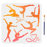 Dancer Pattern Drawing Painting Stencils with 1Pc Art Paint Brushes