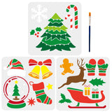 Christmas Themed Drawing Painting Stencils with 1Pc Art Paint Brushes