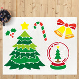 Christmas Themed Drawing Painting Stencils with 1Pc Art Paint Brushes