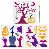 Halloween Themed Drawing Painting Stencils with 1Pc Art Paint Brushes