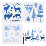 Mountain Forest Deer Drawing Painting Stencils with 1Pc Art Paint Brushes