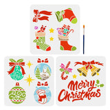 Christmas Drawing Painting Stencils with 1Pc Art Paint Brushes