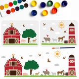 Farm Theme Drawing Painting Stencils with 1Pc Art Paint Brushes