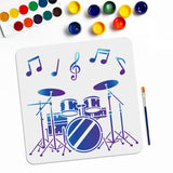 Musical Instruments Drawing Painting Stencils with 1Pc Art Paint Brushes
