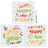 Happy New Year Drawing Painting Stencils with 1Pc Art Paint Brushes