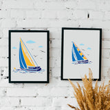 Ship Drawing Painting Stencils with 1Pc Art Paint Brushes, 2pcs/set