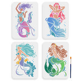 Drawing Painting Stencils, Word Faith Love Hope Family, Mermaid, with 1Pc Art Paint Brushes, 4pcs/set