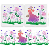 Hydrangea Ball Girl PET Hollow Out Drawing Painting Stencils, with 1Pc Art Paint Brushes, Human