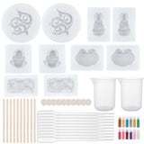 Buddhaist DIY Pendant Silicone Molds Kits, with Birch Wooden Craft Ice Cream Stick and Plastic Transfer Pipettes, Latex Finger Cots, Plastic Measuring Cup, Glass Pendant Bottle Decoration, White, 45x41x10mm, Hole: 1.5mm,  Inner Diameter: 31x29mm, 2pcs