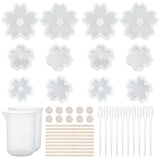 DIY Sakura Silicone Molds Kits, Include Birch Wooden Craft Ice Cream Sticks and Plastic Transfer Pipettes, Latex Finger Cots, Plastic Measuring Cup, White, 31.5x31.5x7.5mm, Inner Diameter: 26mm, 2pcs
