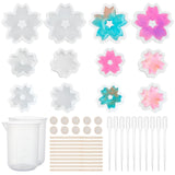 DIY Sakura Silicone Molds Kits, Include Birch Wooden Craft Ice Cream Sticks and Plastic Transfer Pipettes, Latex Finger Cots, Plastic Measuring Cup, White, 31.5x31.5x7.5mm, Inner Diameter: 26mm, 2pcs