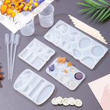 Ocean Theme DIY Silicone Molds Kits, Include Birch Wooden Craft Ice Cream Sticks and Plastic Transfer Pipettes, Latex Finger Cots, Plastic Measuring Cup, White, 58x96x7mm, Inner Diameter: 7~24x12~23mm