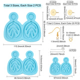 DIY Leaf Dangle Stud Earrings Silicone Molds, Resin Casting Molds, For UV Resin, Epoxy Resin Jewelry Making, with Brass Earring Hooks and Jump Rings, Deep Sky Blue, Molds: 6pcs/set, Earring Hooks: 40pcs/set