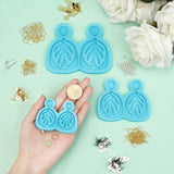 DIY Leaf Dangle Stud Earrings Silicone Molds, Resin Casting Molds, For UV Resin, Epoxy Resin Jewelry Making, with Brass Earring Hooks and Jump Rings, Deep Sky Blue, Molds: 6pcs/set, Earring Hooks: 40pcs/set