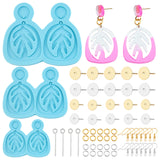 DIY Leaf Dangle Stud Earrings Silicone Molds, Resin Casting Molds, For UV Resin, Epoxy Resin Jewelry Making, with Brass Earring Hooks and Jump Rings, Deep Sky Blue, Molds: 6pcs/set, Earring Hooks: 40pcs/set