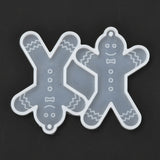 Christmas Themed DIY Pendant Silicone Molds, Resin Casting Molds, Clay Craft Mold Tools, The Gingerbread Man, White, 61x81x3.5mm, Hole: 2mm, Inner Diameter: 60x42mm
