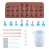 Chess Silicone Mold Kits, with 100ml Measuring Cup Silicone Glue Tools, Disposable Plastic Transfer Pipettes and Birch Wooden Craft Ice Cream Sticks, Mixed Color, 20.8x8.8x0.9cm, Inner: 2.2~4.7cm