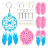 DIY Keychain & Earring Epoxy Resin Crafts, Including Woven Net/Web with Feather & Feather Silicone Moulds, Brass Earring Hooks & Open Jump Rings, Iron Split Key Rings, Platinum & Golden, 82x69x8mm, Hole: 4mm, 64pcs/set