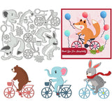 Animals with Bicycles Carbon Steel Cutting Dies Stencils, for DIY Scrapbooking, Photo Album, Decorative Embossing Paper Card, Mixed Shapes, 135x151x0.8mm