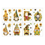 Globleland 8 Sheets 8 Styles PVC Waterproof Wall Stickers, Self-Adhesive Decals, for Window or Stairway Home Decoration, Rectangle with Sunflower & Bees, Gnome Pattern, 200x145mm, about 1 sheet/style