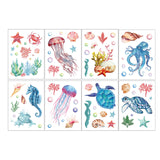 Globleland 8 Sheets 8 Styles PVC Waterproof Wall Stickers, Self-Adhesive Decals, for Window or Stairway Home Decoration, Rectangle, Sea Animals, 200x145mm, about 1 sheet/style