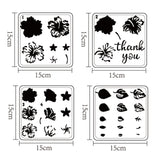 4Pcs 4 Styles PET Hollow Out Drawing Painting Stencils, for DIY Scrapbook, Photo Album, Flower Pattern, 150x150mm, 1pc/style