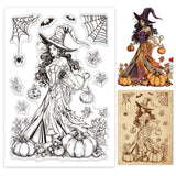 Custom Summer Theme PVC Plastic Clear Stamps, for DIY Scrapbooking, Photo Album Decorative, Cards Making, Witch, 160x110mm