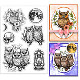 PVC Plastic Clear Stamps, for DIY Scrapbooking, Photo Album Decorative, Cards Making, Owl, 160x110mm