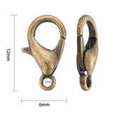 Zinc Alloy Lobster Claw Clasps, Parrot Trigger Clasps, Cadmium Free & Nickel Free & Lead Free, Antique Bronze, 12x6mm, Hole: 1.2mm, 1000pc/Set