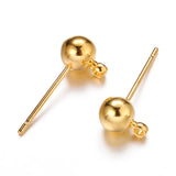 Brass Ball Post Ear Studs, with Loop & 304 Stainless Steel Pins, Golden, 15.2~15.7x5mm, Hole: 1mm, Pin: 0.7mm, 100pc/Set