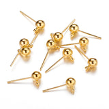 Brass Ball Post Ear Studs, with Loop & 304 Stainless Steel Pins, Golden, 15.2~15.7x5mm, Hole: 1mm, Pin: 0.7mm, 100pc/Set