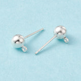 Brass Ball Post Ear Studs, with Loop & 304 Stainless Steel Pins, Silver, 15.2~15.7x5mm, Hole: 1mm, Pin: 0.7mm, 100pc/Set