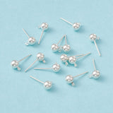 Brass Ball Post Ear Studs, with Loop & 304 Stainless Steel Pins, Silver, 15.2~15.7x5mm, Hole: 1mm, Pin: 0.7mm, 100pc/Set