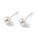 Brass Ball Post Ear Studs, with Loop & 304 Stainless Steel Pins, Silver, 15.2~15.7x5mm, Hole: 1mm, Pin: 0.7mm, 100pc/Set