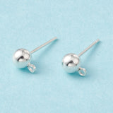 Brass Ball Post Ear Studs, with Loop & 304 Stainless Steel Pins, Silver, 15.2~15.7x5mm, Hole: 1mm, Pin: 0.7mm, 100pc/Set