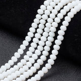 Opaque Solid Color Glass Beads Strands, Faceted, Rondelle, White, 10x8mm, Hole: 1mm, about 63~65pcs/strand, 49~50cm, 10Strand/Set