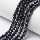 Opaque Solid Color Glass Beads Strands, Faceted, Rondelle, Black, 10x8mm, Hole: 1mm, about 63~65pcs/strand, 49~50cm, 10Strand/Set