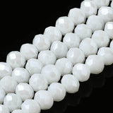 Electroplate Glass Beads Strands, Pearl Luster Plated, Faceted, Rondelle, White, 2.9~3.3x2mm, Hole: 0.8mm, about 145~150pcs/strand, 34~35cm, 10Strand/Set