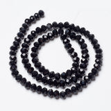 Opaque Solid Color Glass Beads Strands, Faceted, Rondelle, Black, 2.9~3.3x2mm, Hole: 0.8mm, about 145~150pcs/strand, 34~35cm, 10Strands/Set