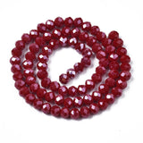 Electroplate Glass Beads Strands, Pearl Luster Plated, Faceted, Rondelle, Dark Red, 4x3mm, Hole: 0.4mm, about 113~115pcs/strand, 41~42cm, 10Strand/Set