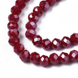 Electroplate Glass Beads Strands, Pearl Luster Plated, Faceted, Rondelle, Dark Red, 4x3mm, Hole: 0.4mm, about 113~115pcs/strand, 41~42cm, 10Strand/Set