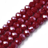 Electroplate Glass Beads Strands, Pearl Luster Plated, Faceted, Rondelle, Dark Red, 4x3mm, Hole: 0.4mm, about 113~115pcs/strand, 41~42cm, 10Strand/Set