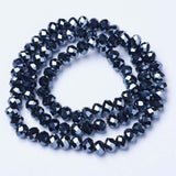 Electroplate Glass Beads Strands, Pearl Luster Plated, Faceted, Rondelle, Black, 4x3mm, Hole: 0.4mm, about 113~115pcs/strand, 41~42cm, 10Strands/Set