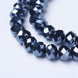 Electroplate Glass Beads Strands, Pearl Luster Plated, Faceted, Rondelle, Black, 4x3mm, Hole: 0.4mm, about 113~115pcs/strand, 41~42cm, 10Strands/Set