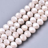 Electroplate Glass Beads Strands, Pearl Luster Plated, Faceted, Rondelle, Misty Rose, 4x3mm, Hole: 0.4mm, about 113~115pcs/strand, 41~42cm, 10Strand/Set