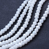 Electroplate Glass Beads Strands, Opaque Solid Color, AB Color Plated, Faceted, Rondelle, White, 4x3mm, Hole: 0.4mm, about 113~115pcs/strand, 41~42cm, 10Strands/Set